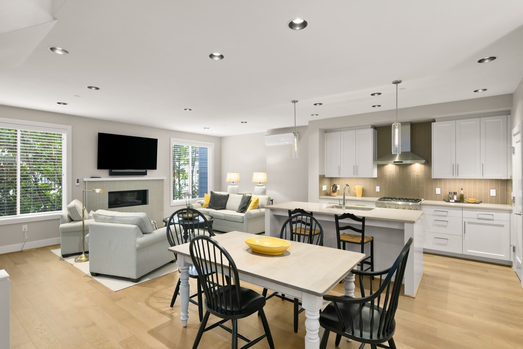 Bright open kitchen and living room