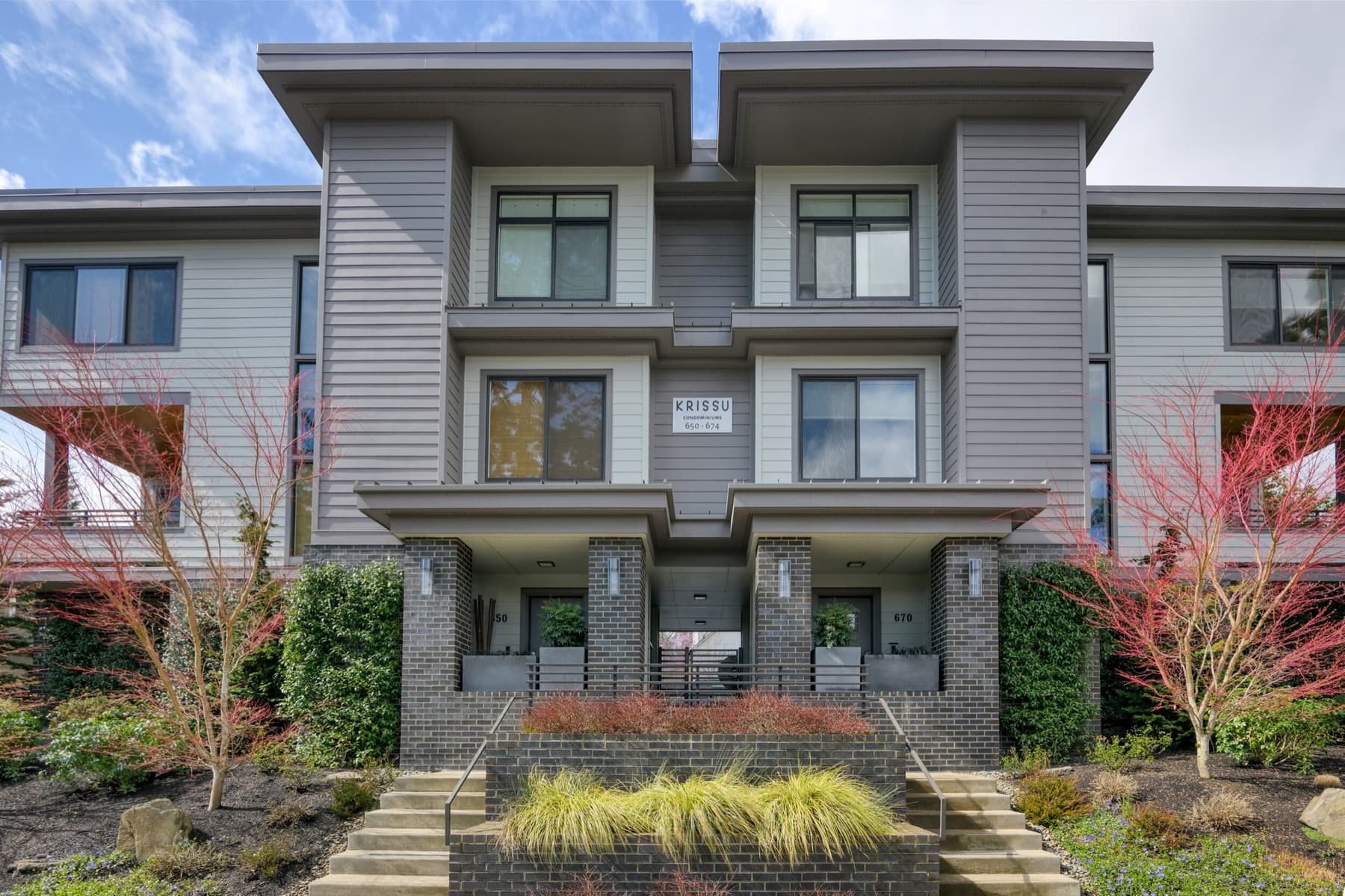 Modern three-story condominium exterior